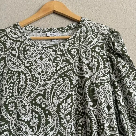 Kim Rogers Paisley Print Green and White Women's Top Size Small - Picture 4 of 8